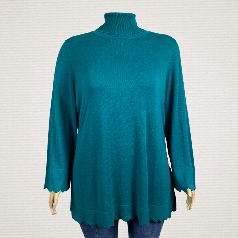 Isaac Mizrahi Live Scallop Hem Turtleneck Sweater